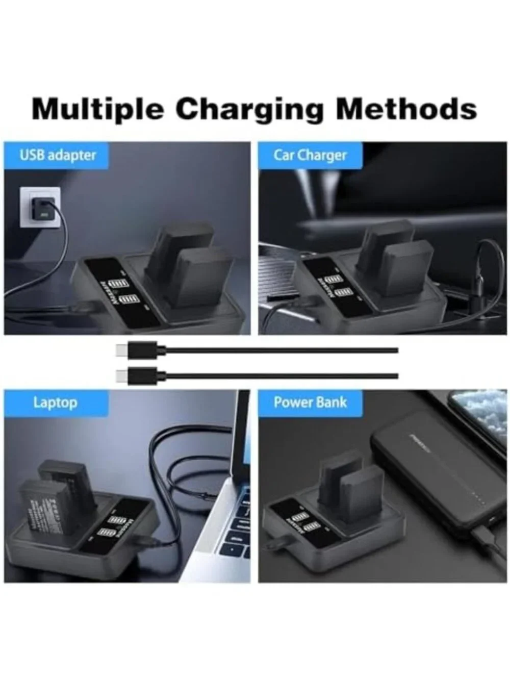 2-Pack 1500mAh Rechargeable Batteries & Dual-Slot LED Charger for Cameras